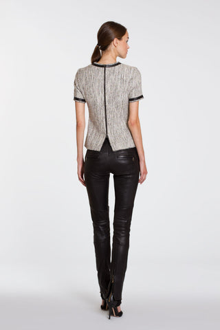 britt devon tweed t-shirt with black leather trim