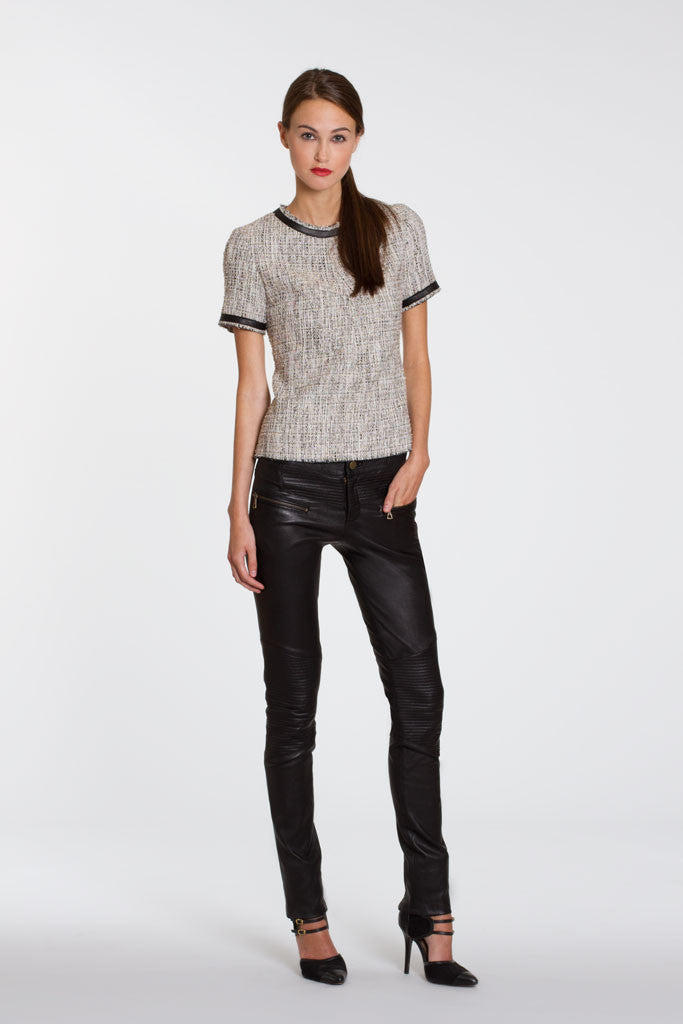 britt devon tweed t-shirt with black leather trim